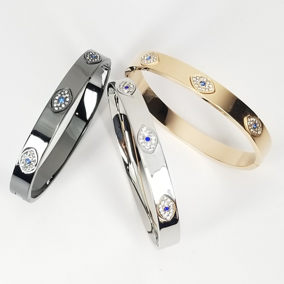 NWT Trendy Evil Eye Stainless Steel Cuff Bracelet - Picture 10 of 11